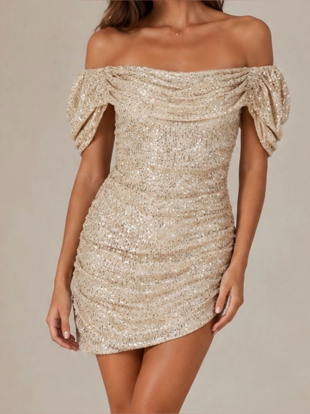 Hello Molly Frequent the Club Mini Dress Silver Beige Size 4 NWT